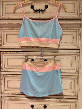 Pastel Blue Two-Piece Crop Top and Skirt Set
